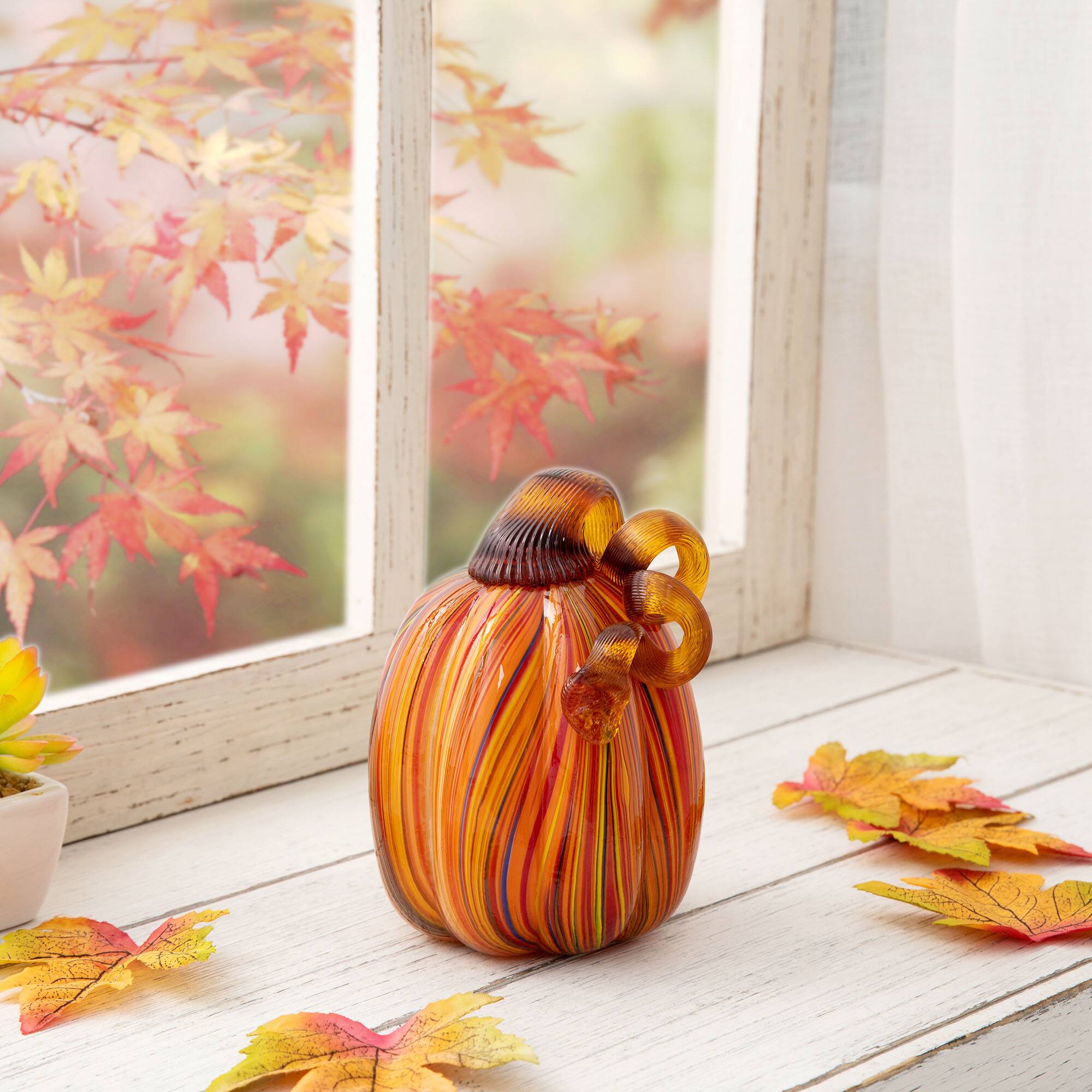 Glitzhome® 5.5" Multi Striped Glass Pumpkin